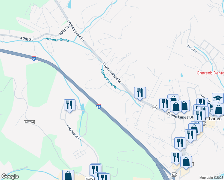 map of restaurants, bars, coffee shops, grocery stores, and more near 399 Timber Creek Lane in Nitro