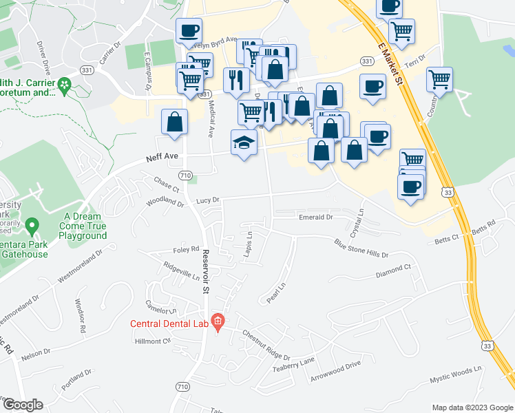 map of restaurants, bars, coffee shops, grocery stores, and more near in Harrisonburg