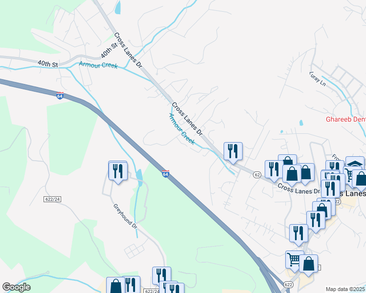map of restaurants, bars, coffee shops, grocery stores, and more near 101-399 Timber Creek Lane in Nitro