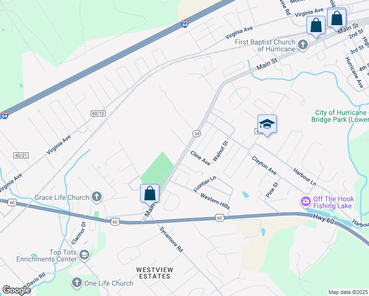 map of restaurants, bars, coffee shops, grocery stores, and more near 24 BB Way in Hurricane