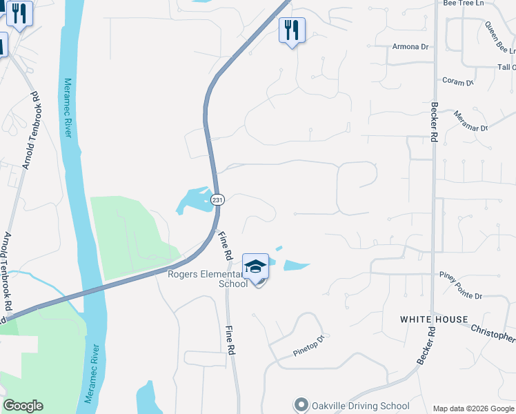 map of restaurants, bars, coffee shops, grocery stores, and more near 7676 Fine Road in St. Louis