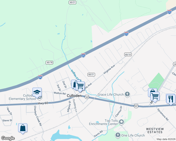map of restaurants, bars, coffee shops, grocery stores, and more near 2333-2399 County Road 60/21 in Culloden