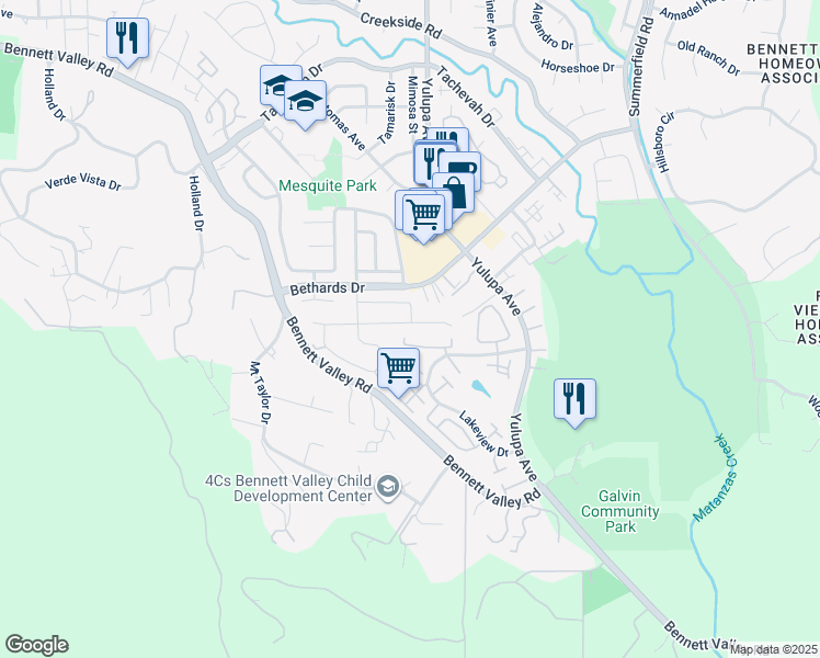 map of restaurants, bars, coffee shops, grocery stores, and more near 2280 Warwick Drive in Santa Rosa