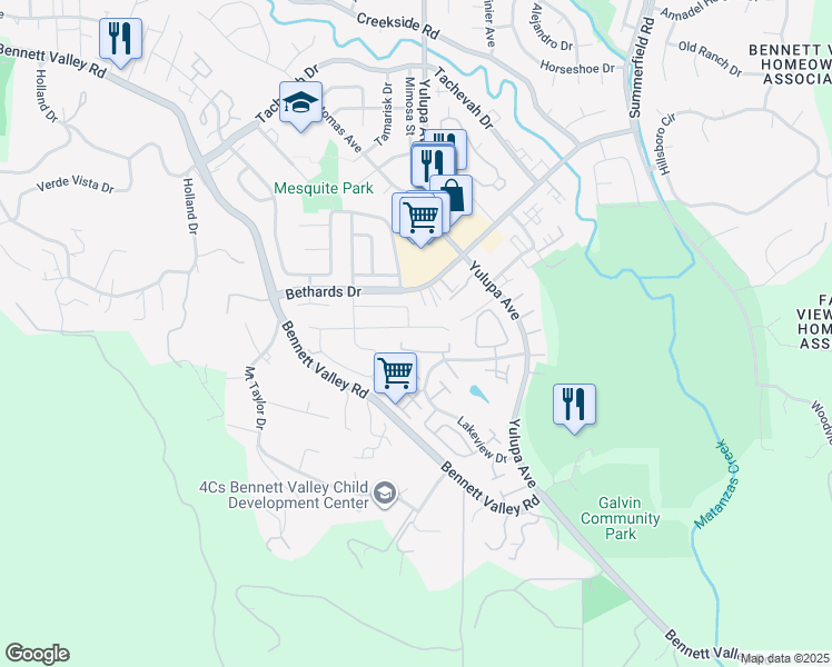 map of restaurants, bars, coffee shops, grocery stores, and more near 2307 Warwick Drive in Santa Rosa