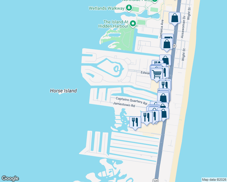 map of restaurants, bars, coffee shops, grocery stores, and more near 212E Windward Drive in Ocean City