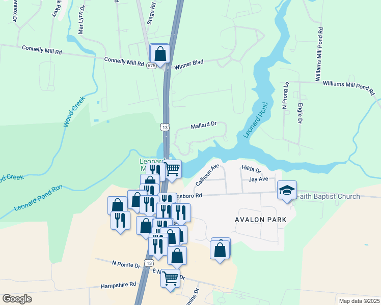 map of restaurants, bars, coffee shops, grocery stores, and more near 30416 Mallard Drive in Delmar