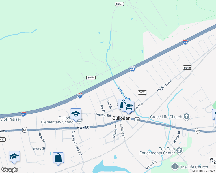 map of restaurants, bars, coffee shops, grocery stores, and more near 2270 1st Street in Culloden