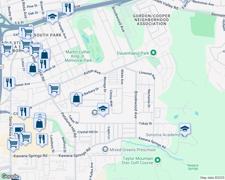 map of restaurants, bars, coffee shops, grocery stores, and more near 1968 Citrine Way in Santa Rosa