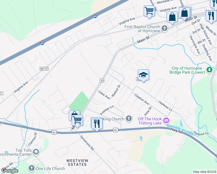 map of restaurants, bars, coffee shops, grocery stores, and more near 65 Chestnut St in Hurricane