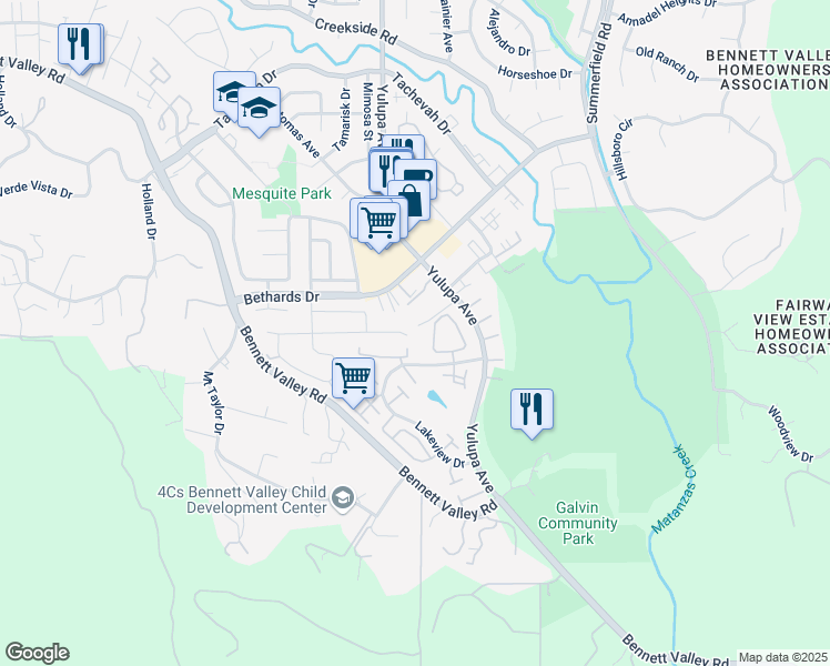 map of restaurants, bars, coffee shops, grocery stores, and more near 2327 Warwick Drive in Santa Rosa