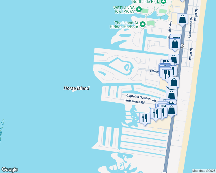map of restaurants, bars, coffee shops, grocery stores, and more near 11614 Shipwreck Road in Ocean City