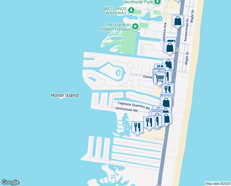 map of restaurants, bars, coffee shops, grocery stores, and more near 210 Windward Drive in Ocean City