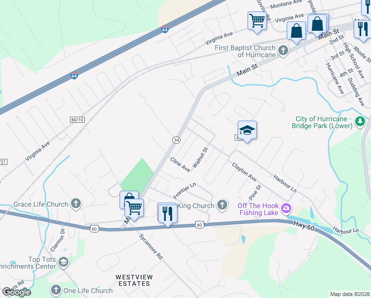 map of restaurants, bars, coffee shops, grocery stores, and more near 2238 Chestnut Street in Hurricane