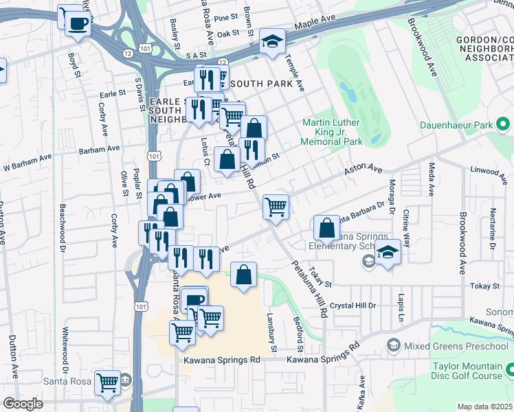 map of restaurants, bars, coffee shops, grocery stores, and more near 777 Aston Way in Santa Rosa