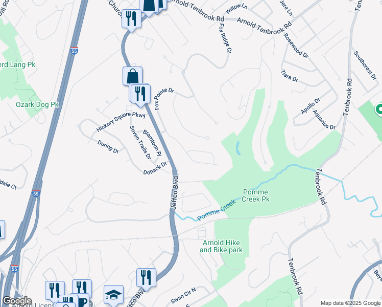 map of restaurants, bars, coffee shops, grocery stores, and more near 2846 Fox Run Ridge in Arnold