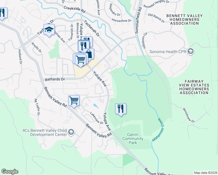 map of restaurants, bars, coffee shops, grocery stores, and more near 2994 Yulupa Avenue in Santa Rosa