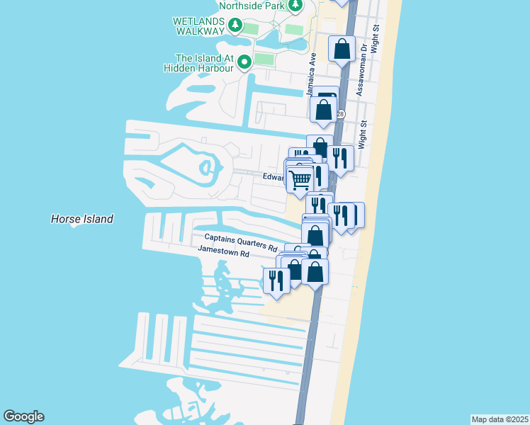 map of restaurants, bars, coffee shops, grocery stores, and more near 105 120th Street in Ocean City