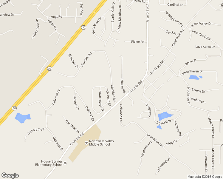 map of restaurants, bars, coffee shops, grocery stores, and more near 4127 Glendale Road in House Springs