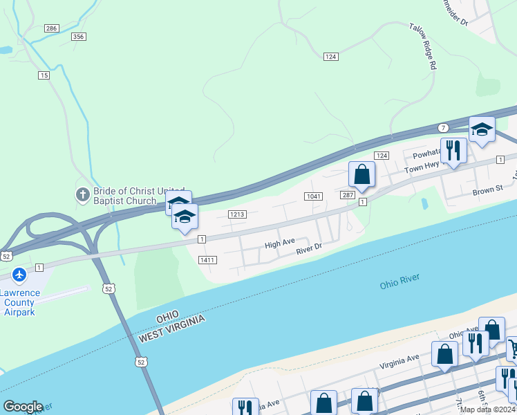 map of restaurants, bars, coffee shops, grocery stores, and more near 153 Township Road 1213 in Chesapeake