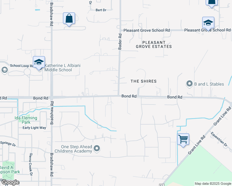 map of restaurants, bars, coffee shops, grocery stores, and more near 9194 Bader Road in Elk Grove