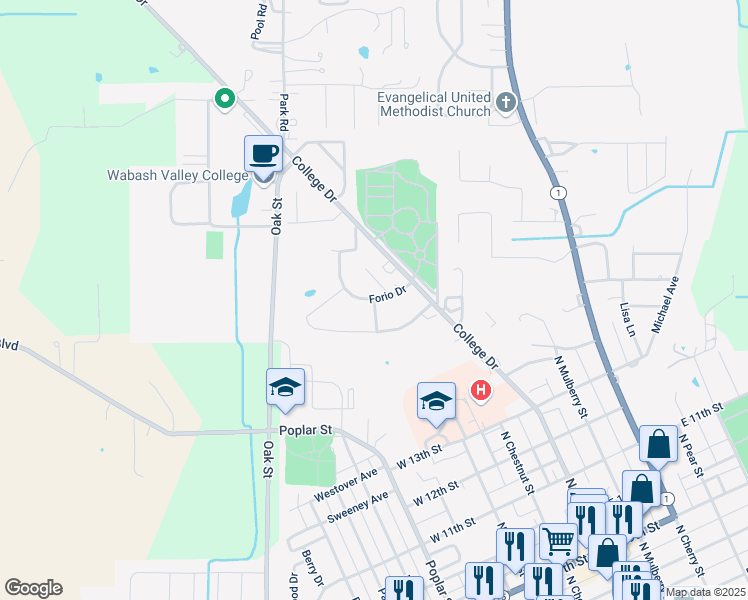 map of restaurants, bars, coffee shops, grocery stores, and more near 101 Perry Street in Mount Carmel