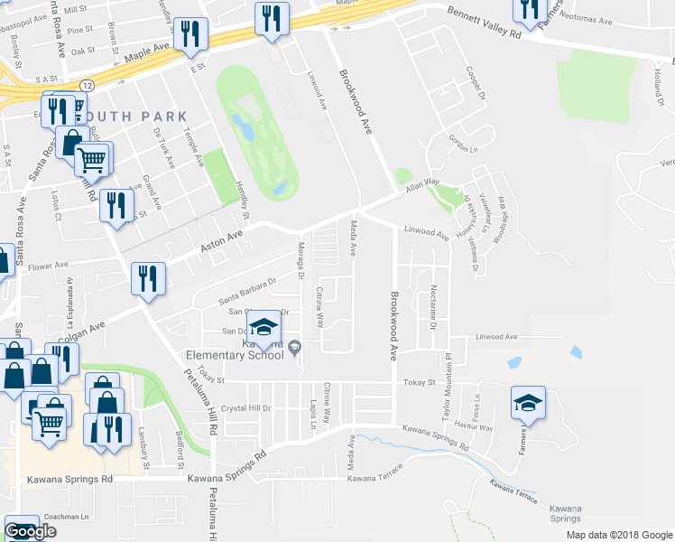 map of restaurants, bars, coffee shops, grocery stores, and more near 1953 Citrine Way in Santa Rosa