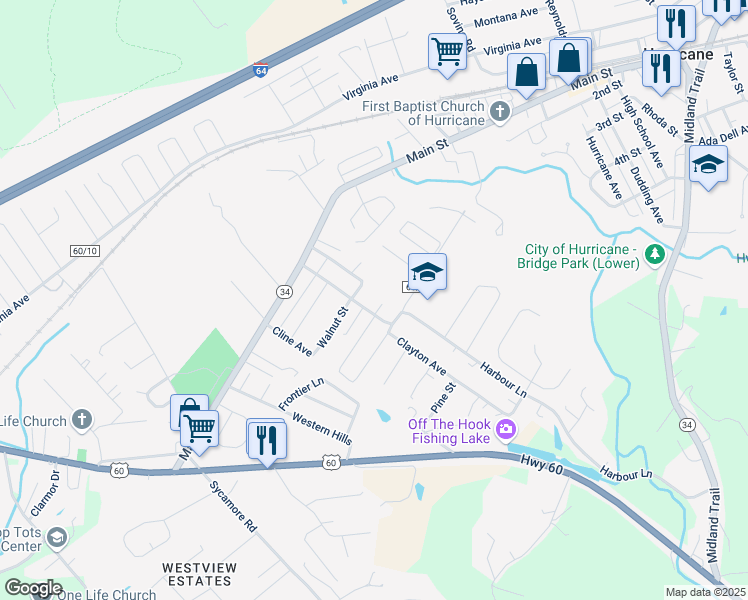 map of restaurants, bars, coffee shops, grocery stores, and more near 188 Clayton Ave in Hurricane