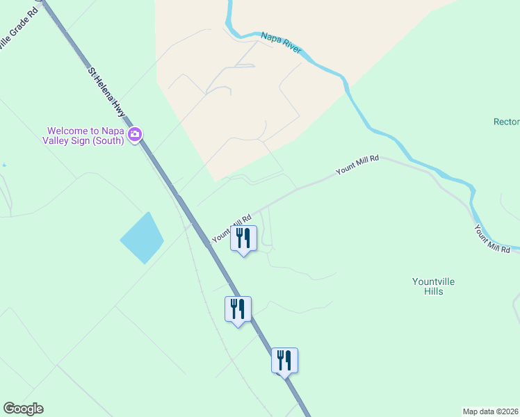 map of restaurants, bars, coffee shops, grocery stores, and more near 1101-1185 Yount Mill Road in Napa