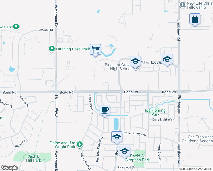 map of restaurants, bars, coffee shops, grocery stores, and more near 9467 Bond Road in Elk Grove