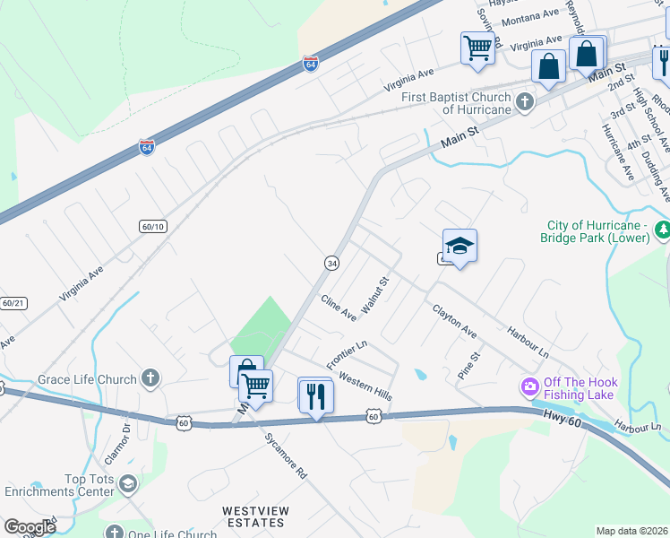 map of restaurants, bars, coffee shops, grocery stores, and more near 65 Chestnut St in Hurricane