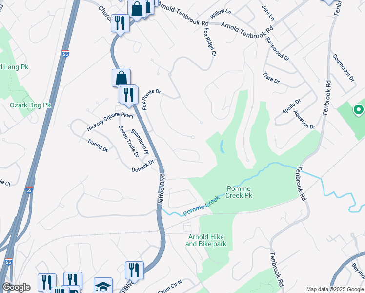map of restaurants, bars, coffee shops, grocery stores, and more near 2846 Fox Run Ridge in Arnold