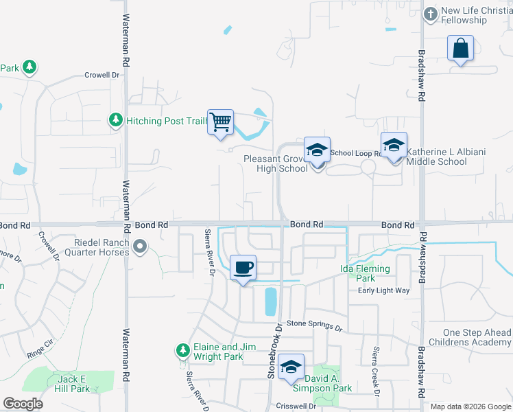 map of restaurants, bars, coffee shops, grocery stores, and more near 9467 Bond Road in Elk Grove