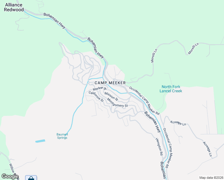 map of restaurants, bars, coffee shops, grocery stores, and more near 73 Mission Street in Camp Meeker