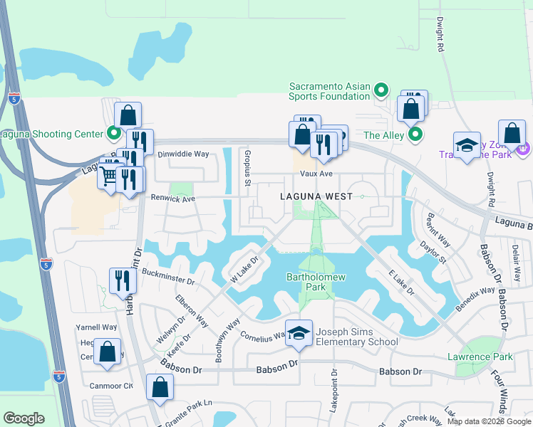 map of restaurants, bars, coffee shops, grocery stores, and more near 9130 Nolan Street in Elk Grove