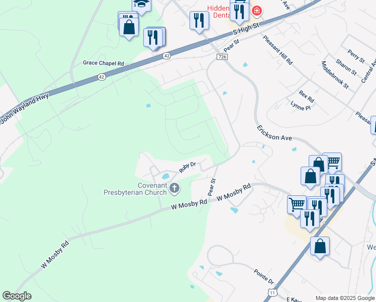 map of restaurants, bars, coffee shops, grocery stores, and more near 745 Wingtip Way in Harrisonburg