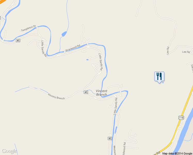 map of restaurants, bars, coffee shops, grocery stores, and more near 5961 Little Sandy Road in Elkview