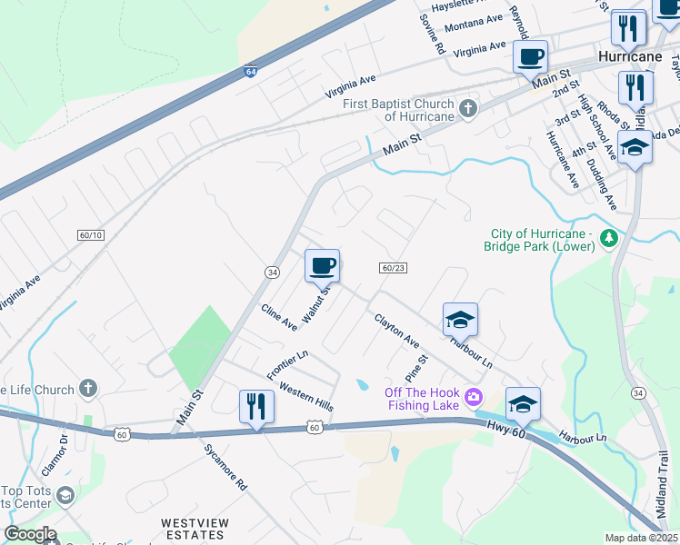 map of restaurants, bars, coffee shops, grocery stores, and more near 188 Clayton Avenue in Hurricane