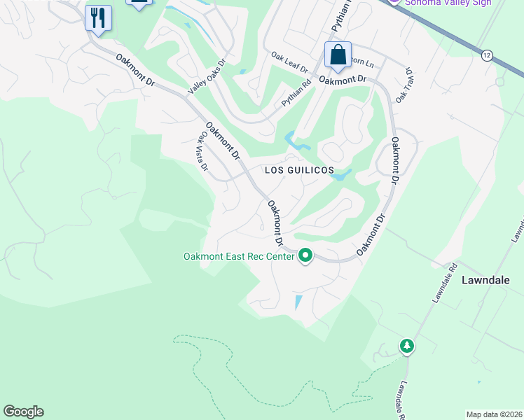 map of restaurants, bars, coffee shops, grocery stores, and more near 430 Woodley Place in Santa Rosa