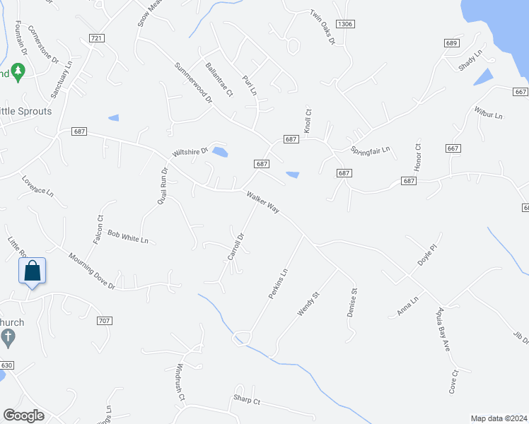 map of restaurants, bars, coffee shops, grocery stores, and more near 1 Carroll Drive in Stafford