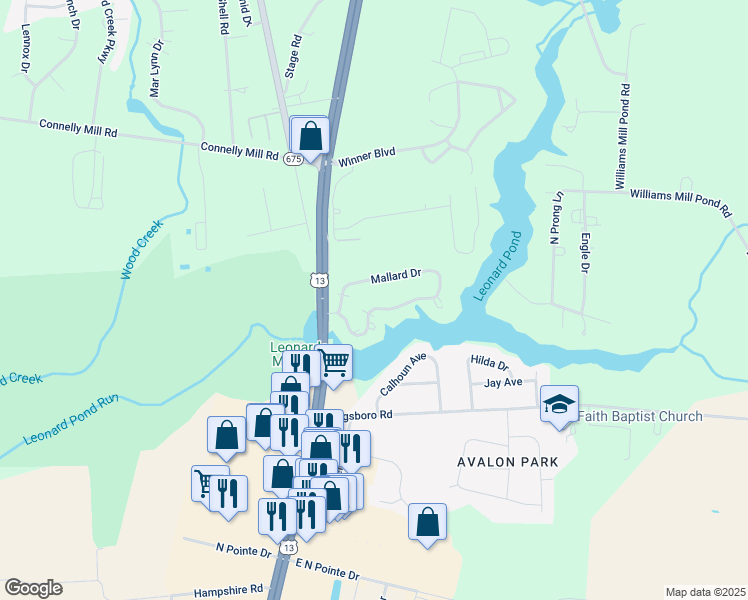 map of restaurants, bars, coffee shops, grocery stores, and more near 30416 Mallard Drive in Delmar