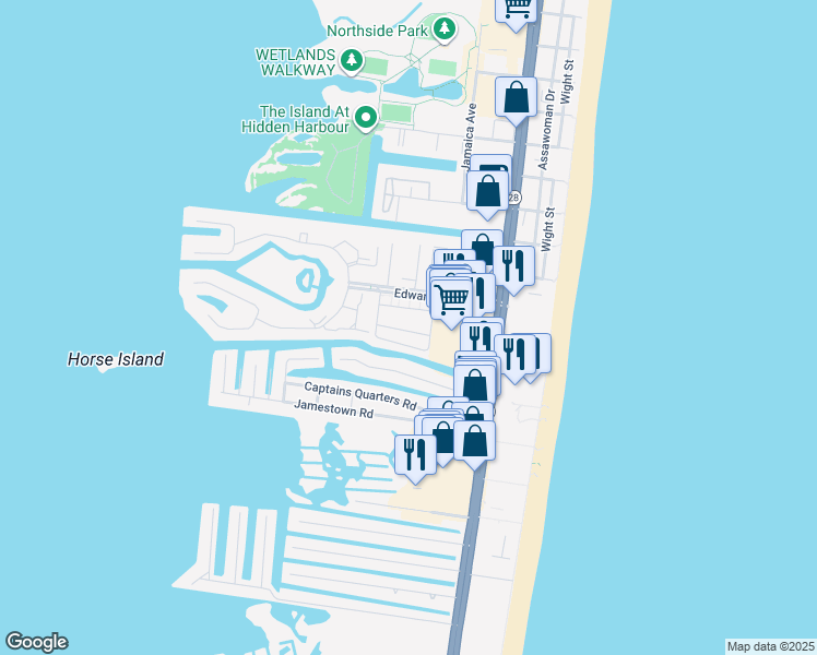 map of restaurants, bars, coffee shops, grocery stores, and more near 134 Newport Bay Drive in Ocean City