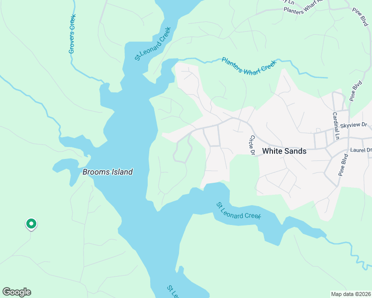 map of restaurants, bars, coffee shops, grocery stores, and more near 1040 White Sands Drive in Lusby