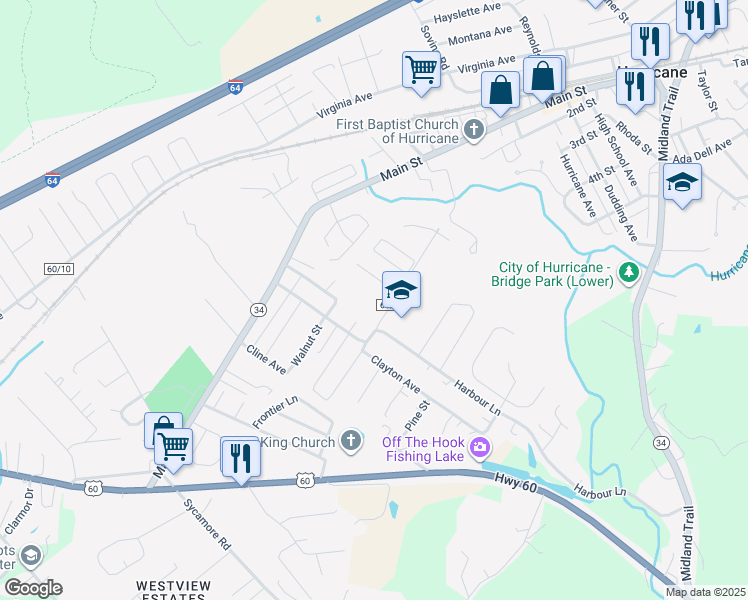 map of restaurants, bars, coffee shops, grocery stores, and more near 2100 Cherry Street in Hurricane