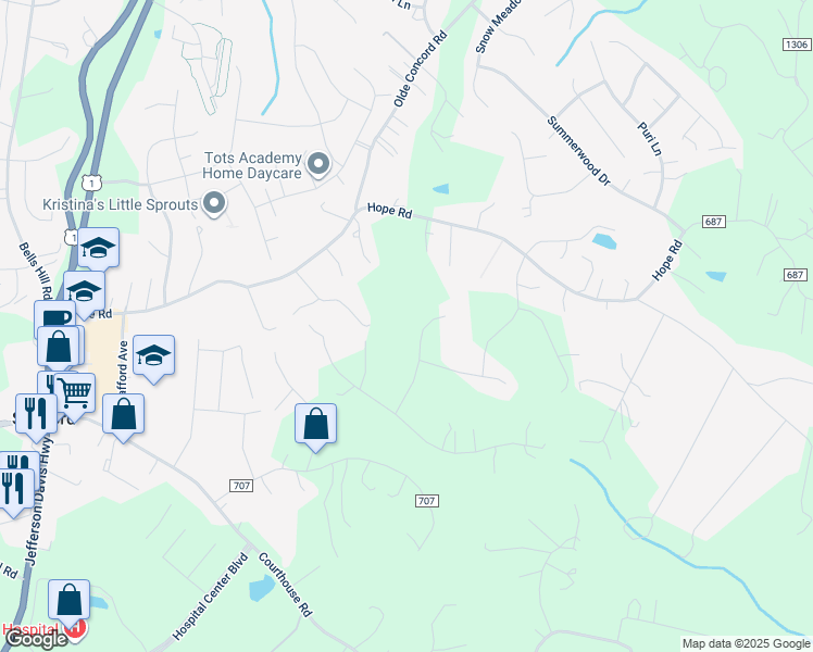 map of restaurants, bars, coffee shops, grocery stores, and more near 7 Falcon Court in Stafford