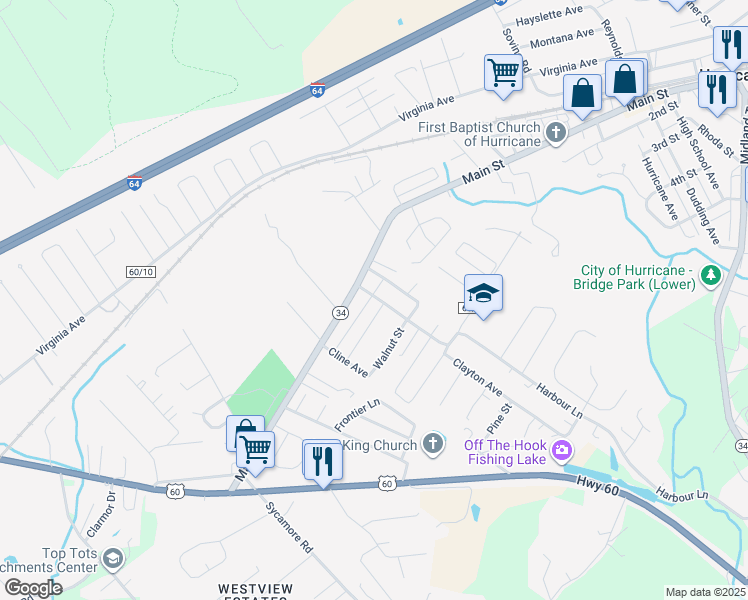 map of restaurants, bars, coffee shops, grocery stores, and more near 66 Harbour Lane in Hurricane