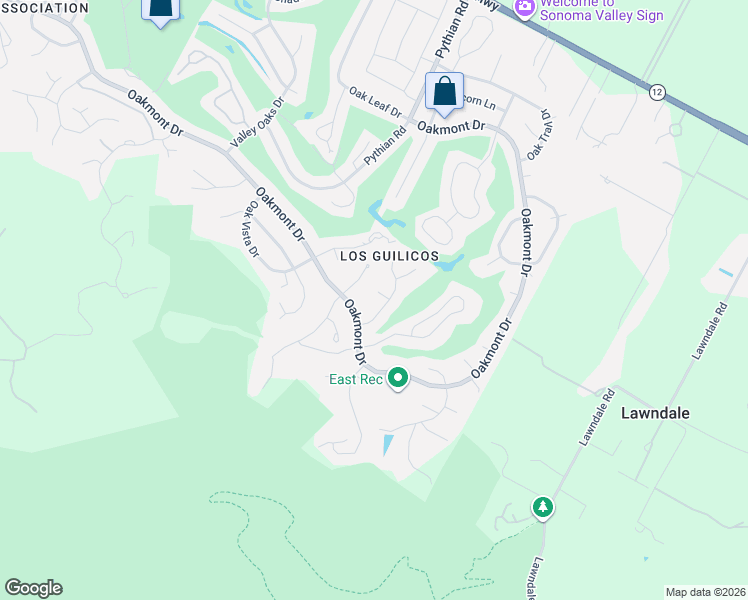 map of restaurants, bars, coffee shops, grocery stores, and more near 489 Oak Vista Lane in Santa Rosa