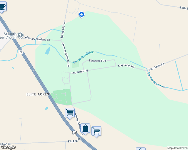 map of restaurants, bars, coffee shops, grocery stores, and more near 27474 Log Cabin Road in Salisbury