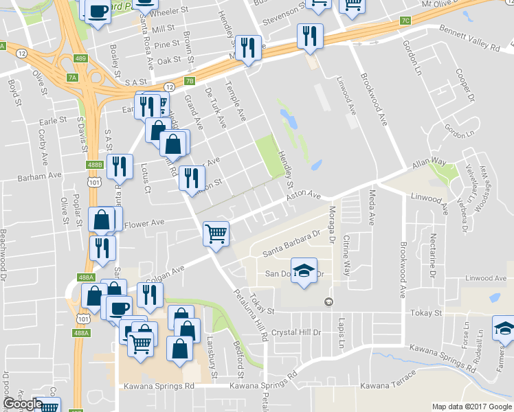 map of restaurants, bars, coffee shops, grocery stores, and more near 873 Aston Avenue in Santa Rosa