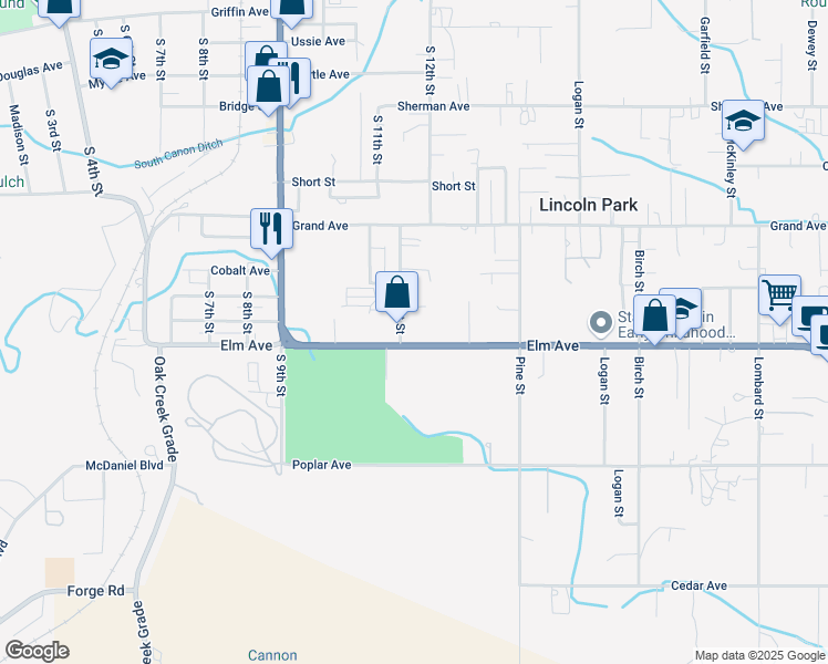 map of restaurants, bars, coffee shops, grocery stores, and more near 1117 Elm Avenue in Cañon City
