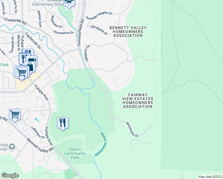 map of restaurants, bars, coffee shops, grocery stores, and more near 4709 Golf View Court in Santa Rosa